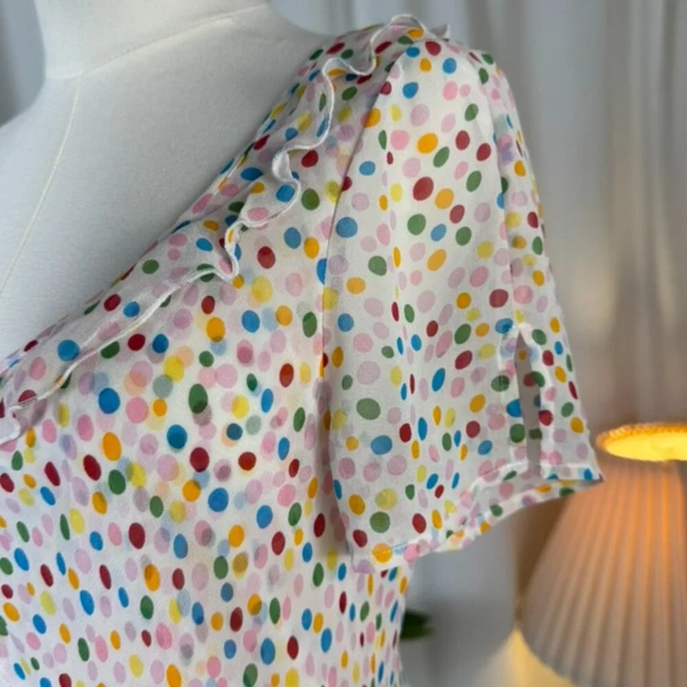 Vintage Y2K 100% Silk Polka Dot Midi Bias-Cut Princess Seam Dress size 10 - Picture 6 of 10